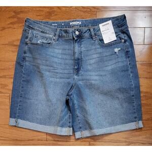 Sonoma Women Size 18 Blue Denim Jean Bermuda Shorts Cuffed Distressed Frayed Hem